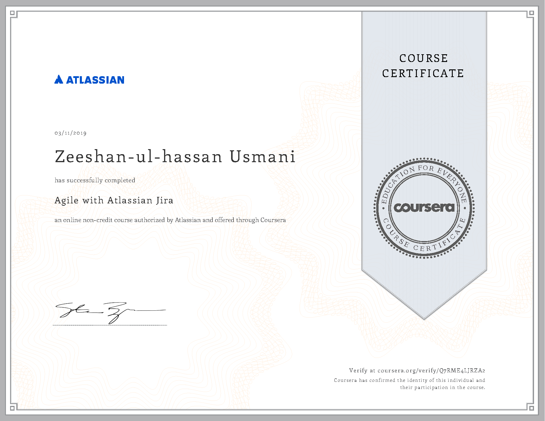 Agile with Atlassian Jira Certificate