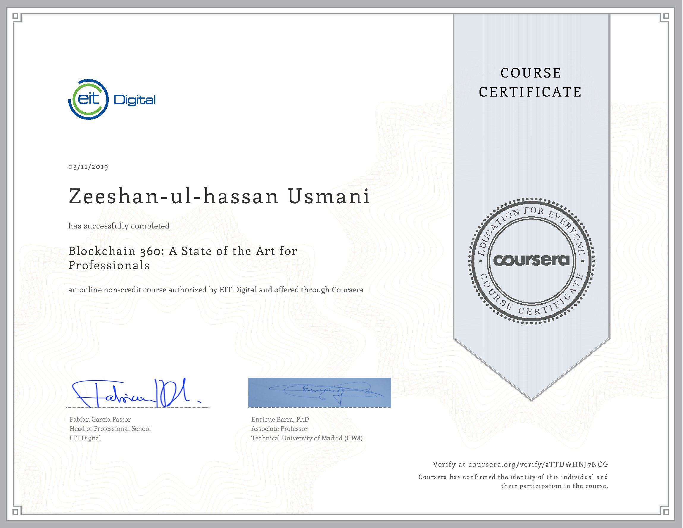 Blockchain 360: A State of the Art for Professionals Certificate