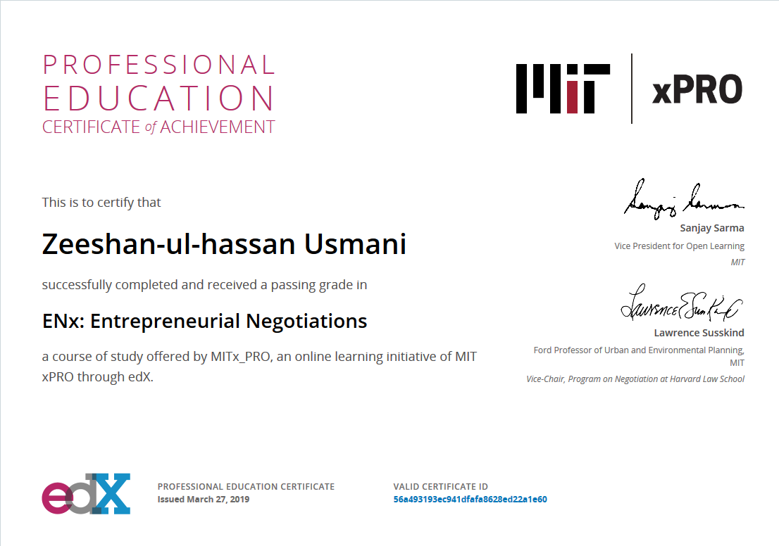 Entrepreneurial Negotiations Certificate