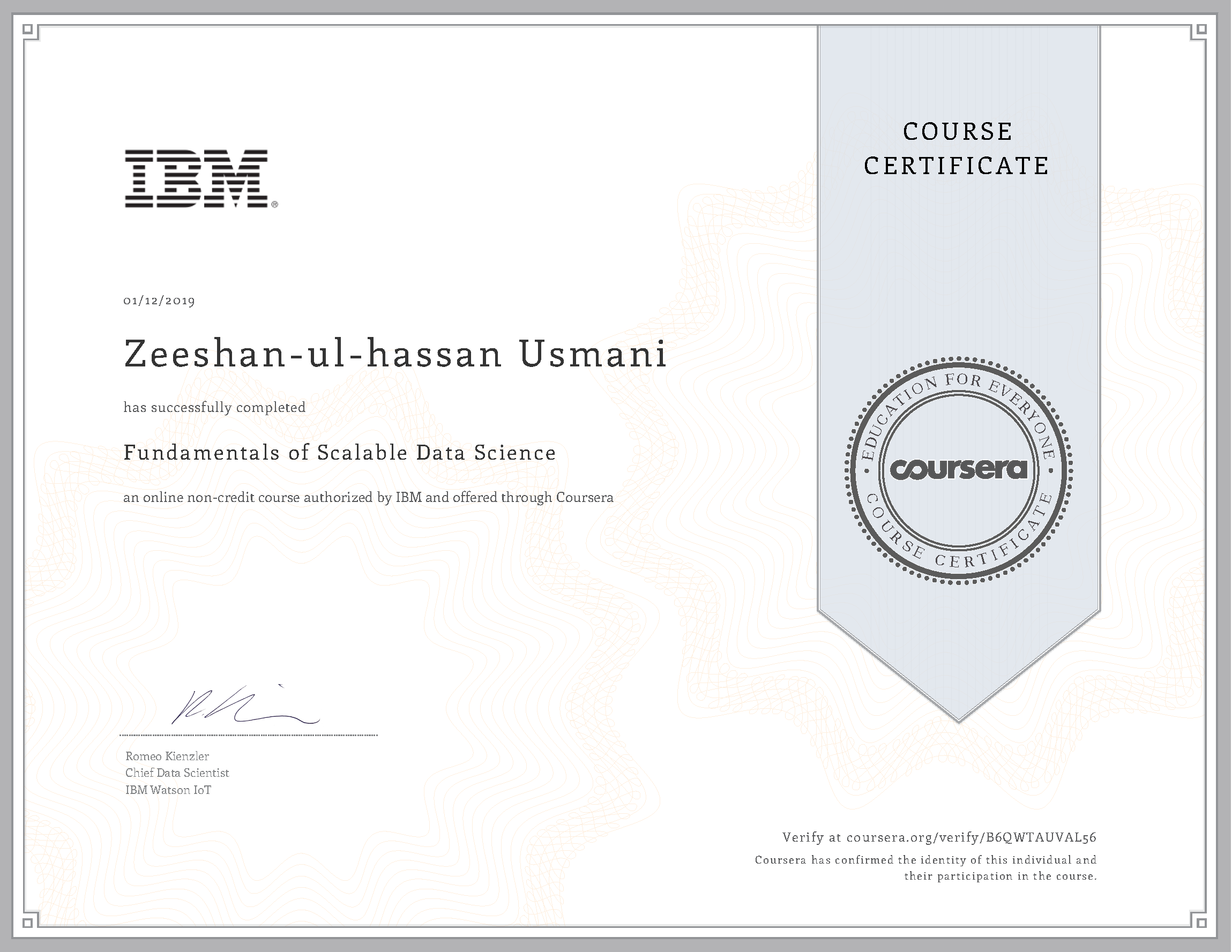 Fundamentals of Scalable Data Science Certificate
