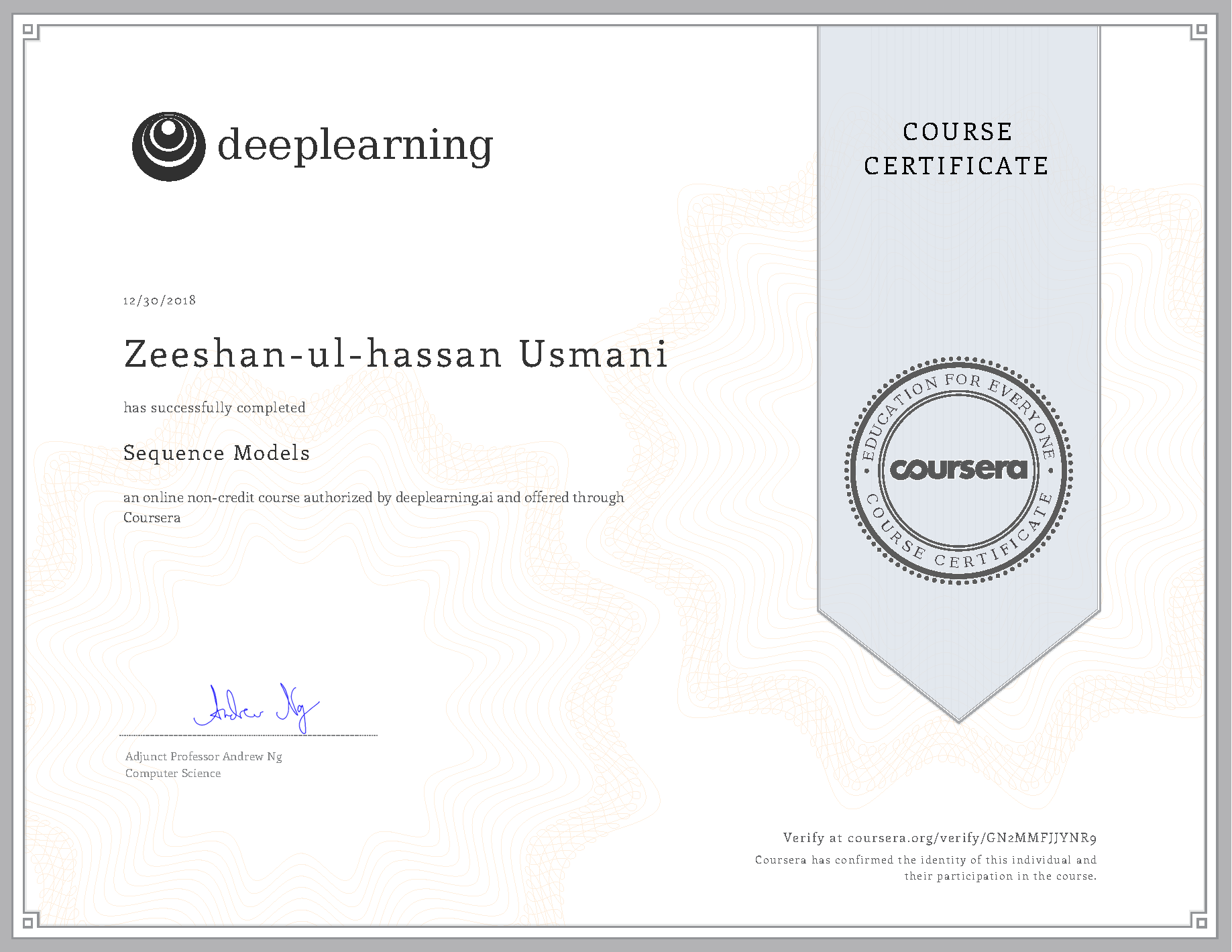 Sequence Models Certificate