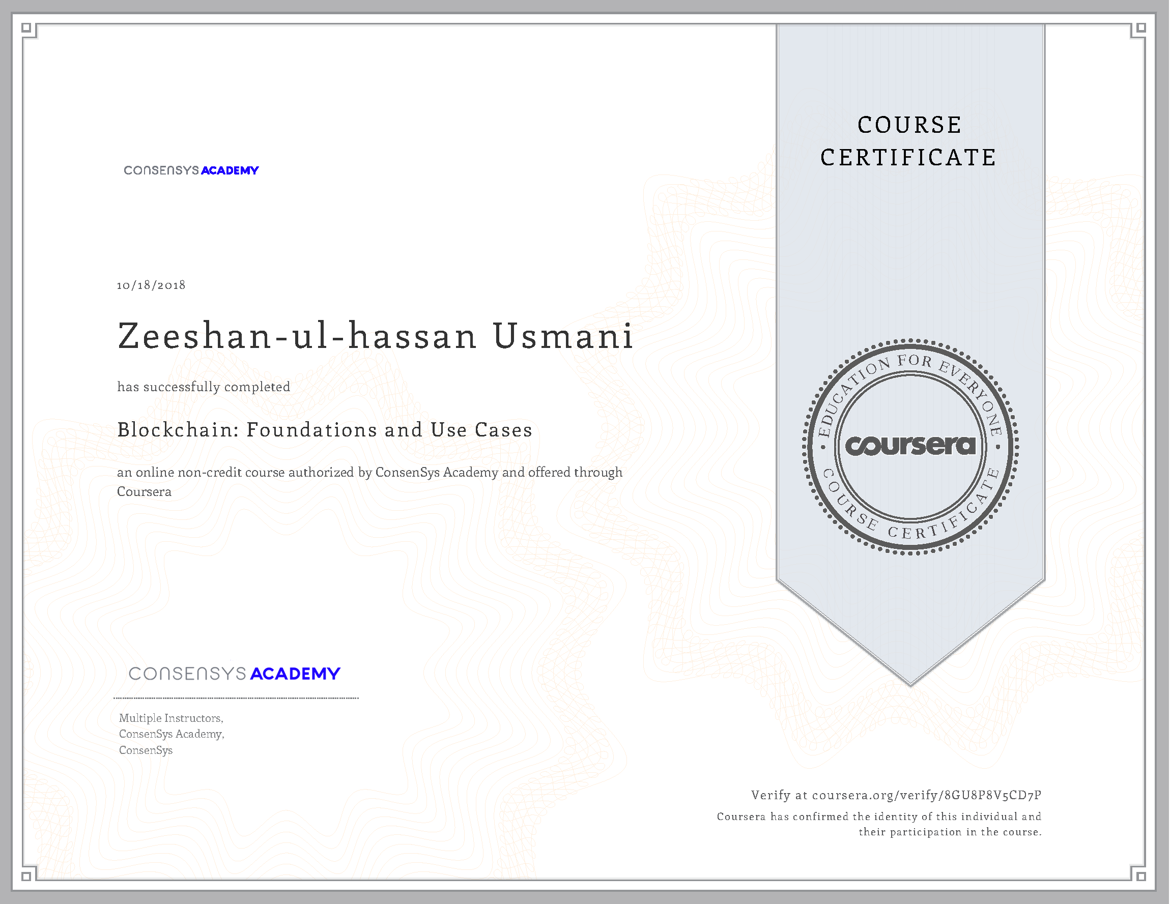 Blockchain Foundations and Use Cases Certificate