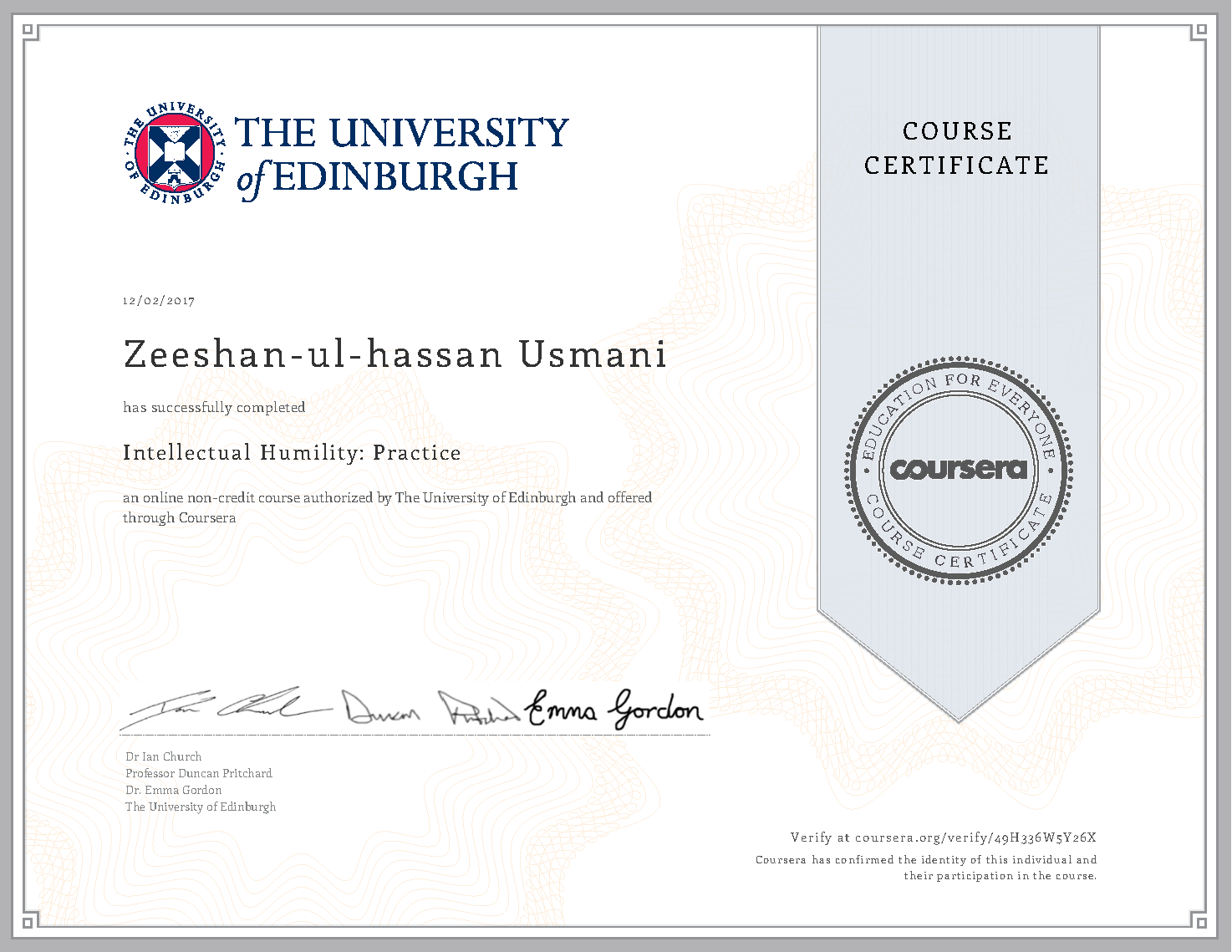 Intellectual Humility Practice Certificate