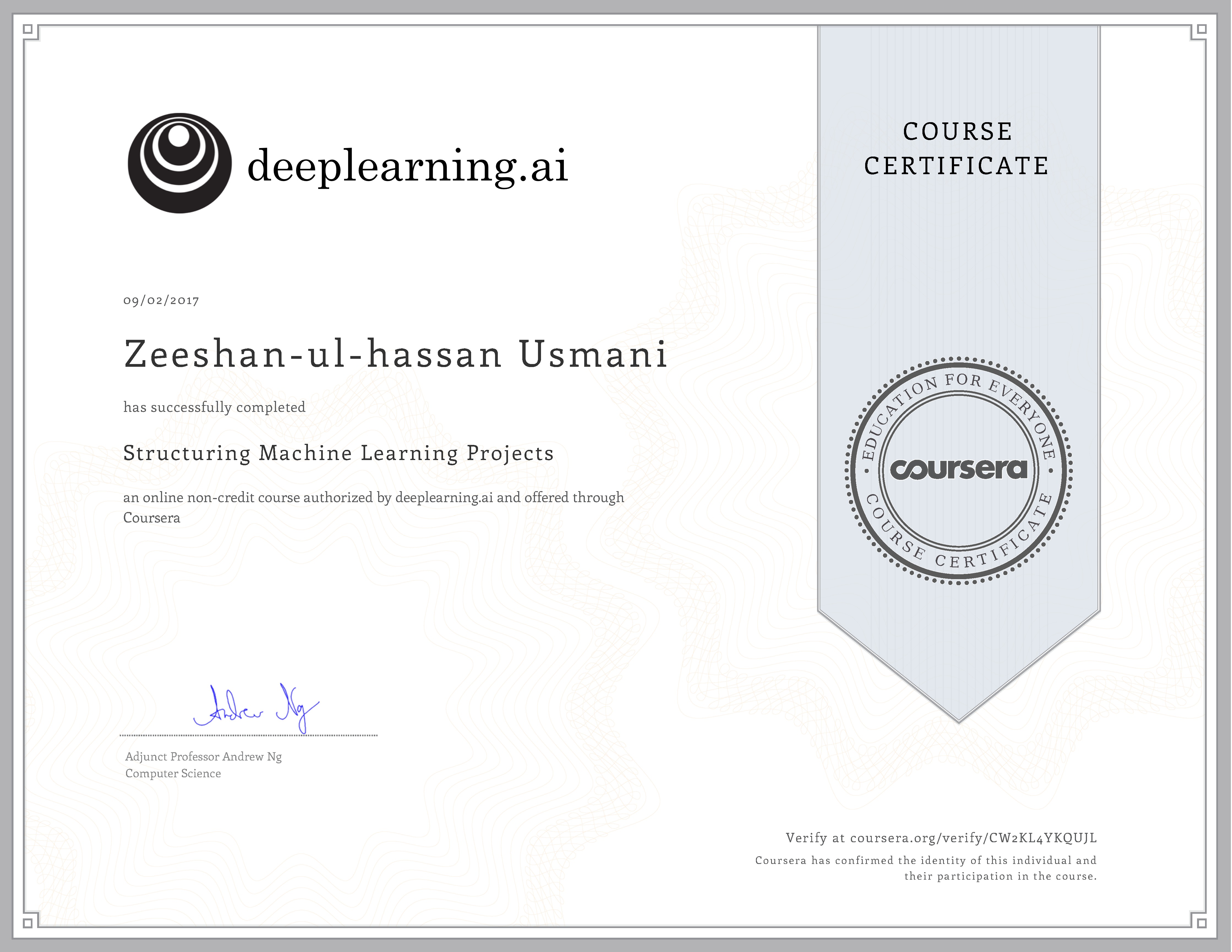 Structuring Maching Learding Projects Certificate