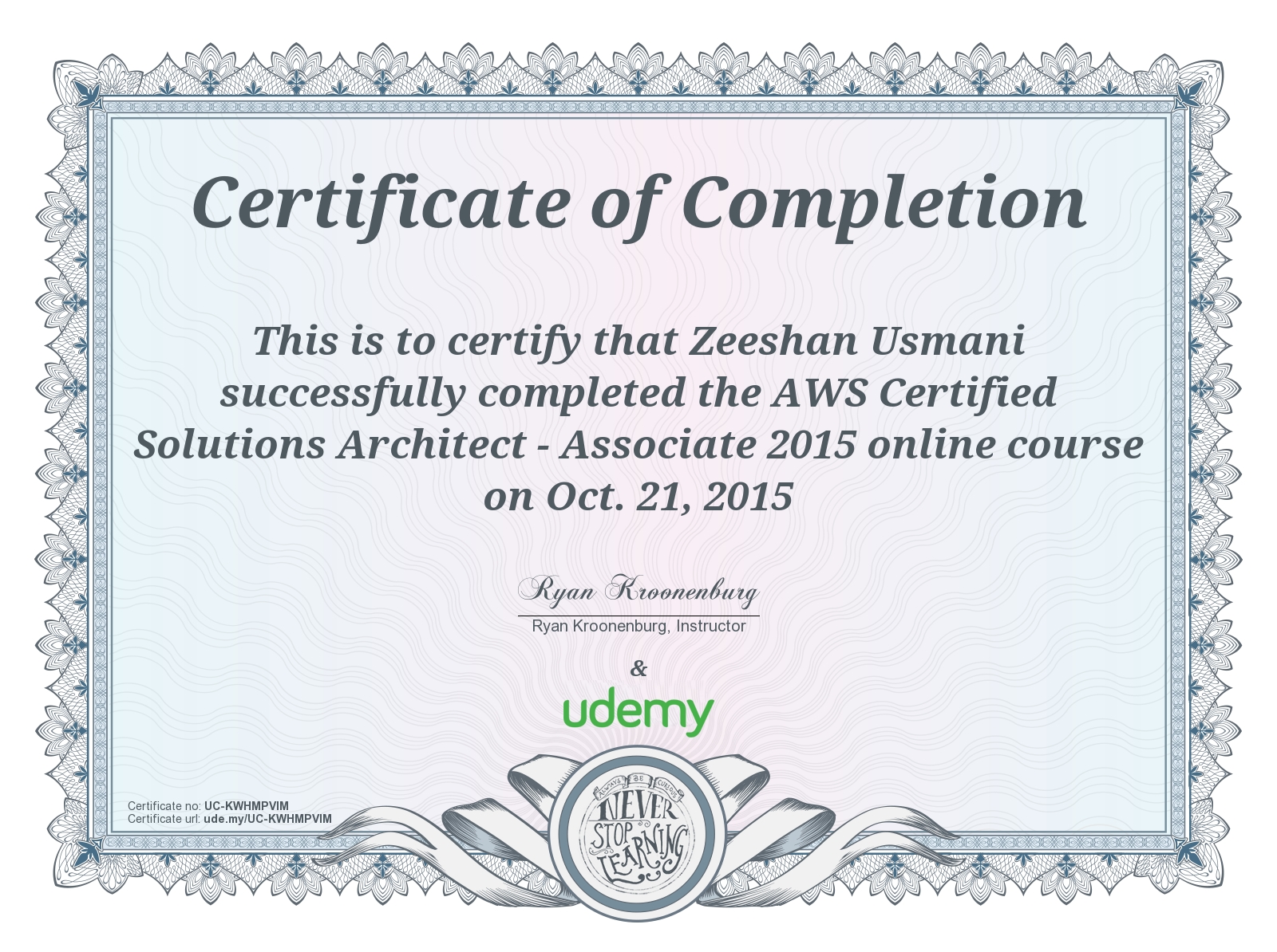AWS Certified Solutions Architect Certificate