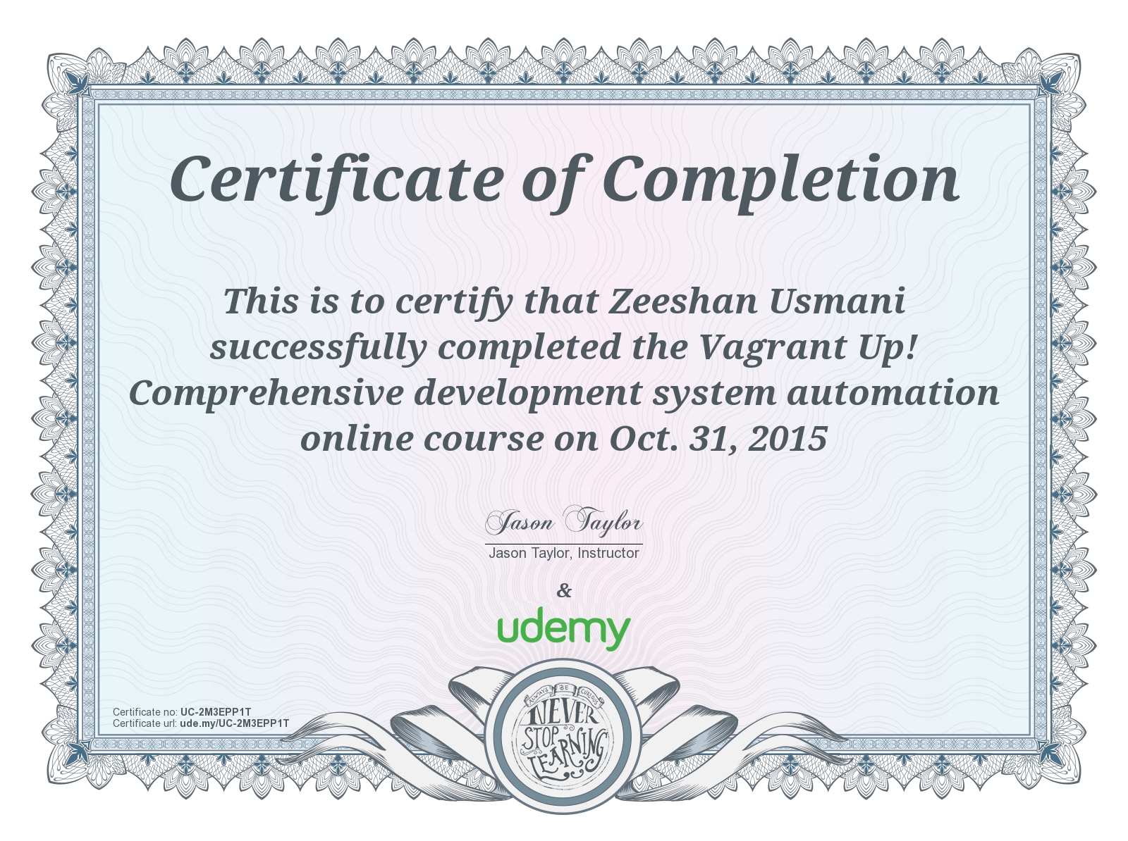 Vagrant Up! Comprehensive Development System Certificate