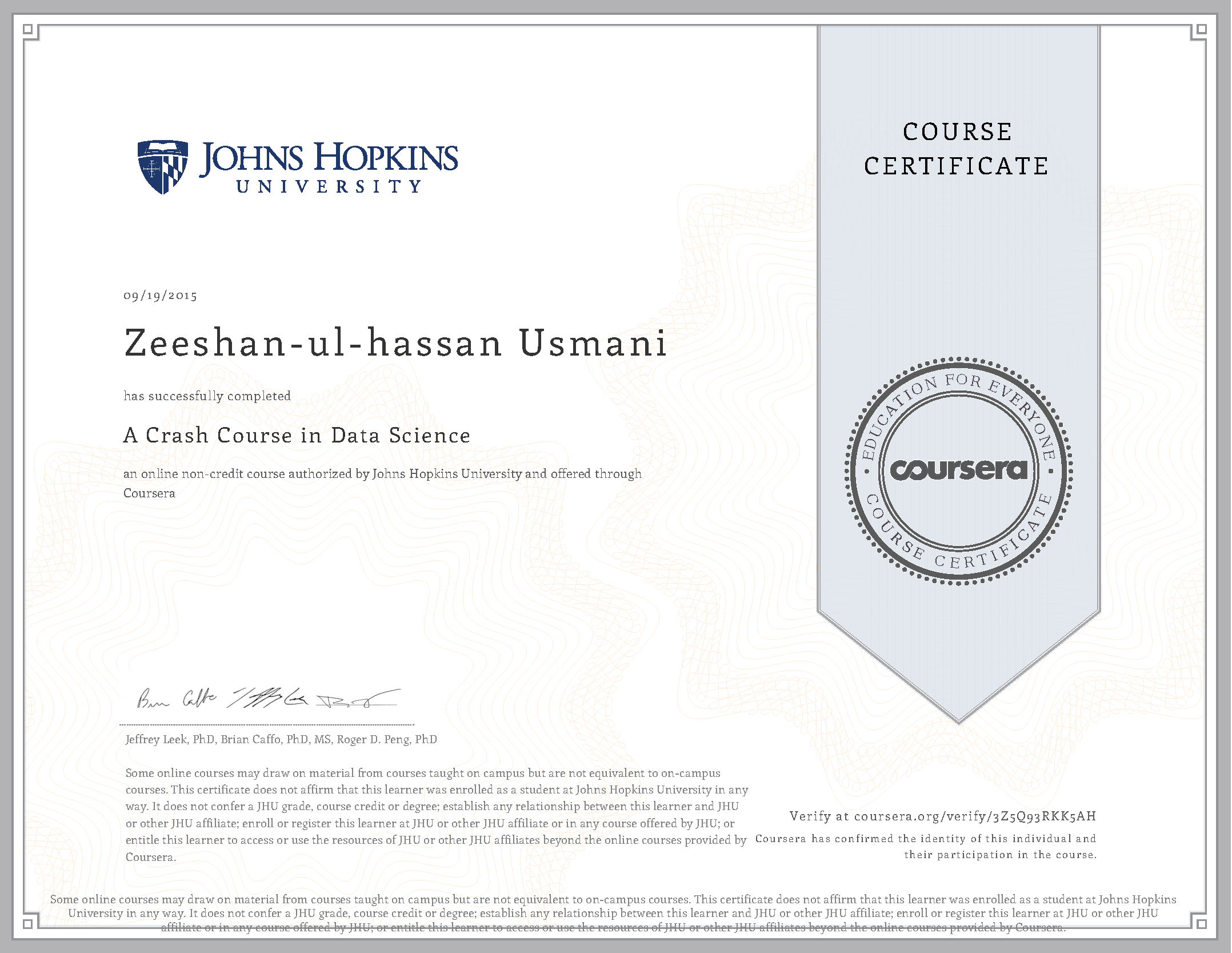 A Crash Course in Data Science Certificate