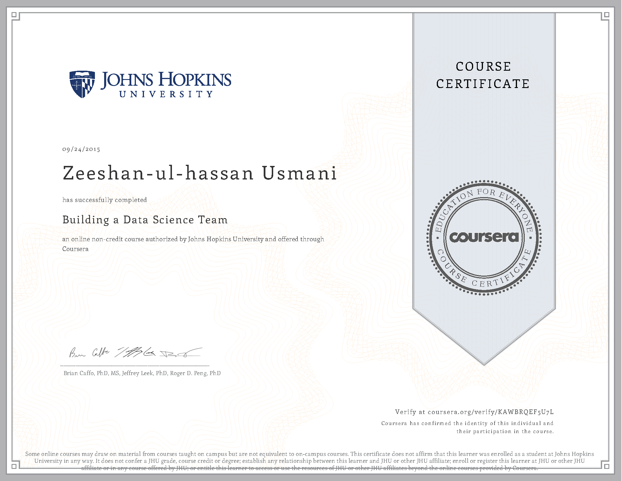 Building a Data Science Team Certificate