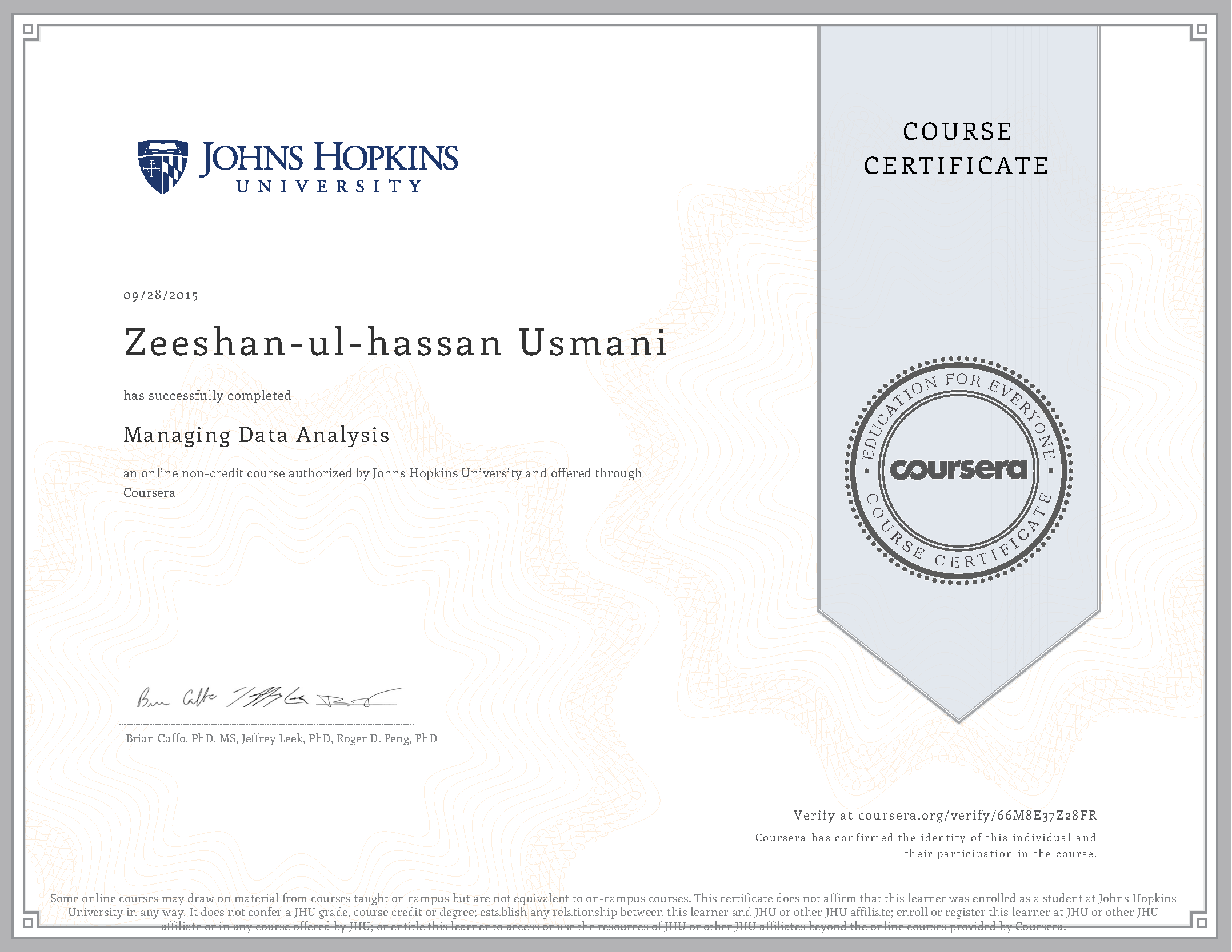 Managing Data Analysis Certificate
