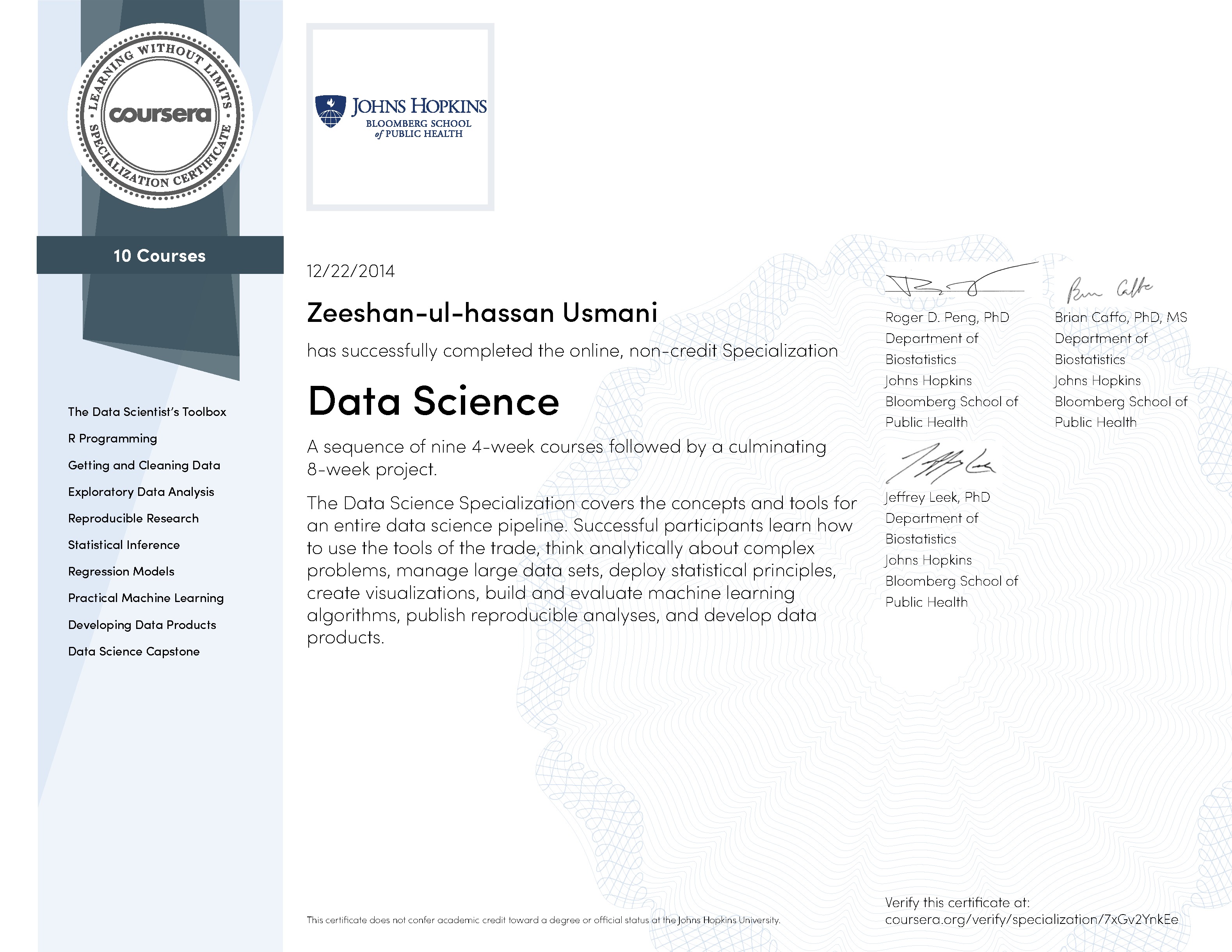 Data Science Specialization Certificate