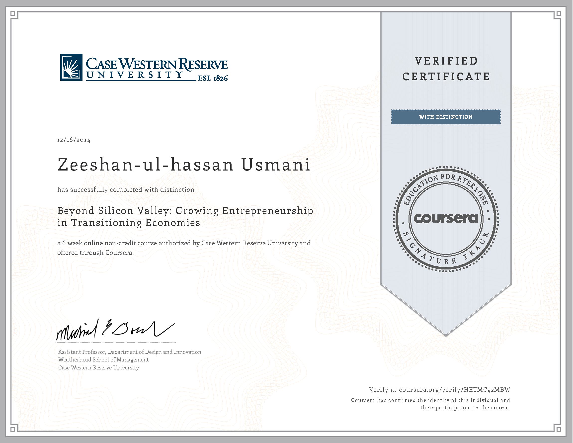 Beyond Silicon Valley Certificate