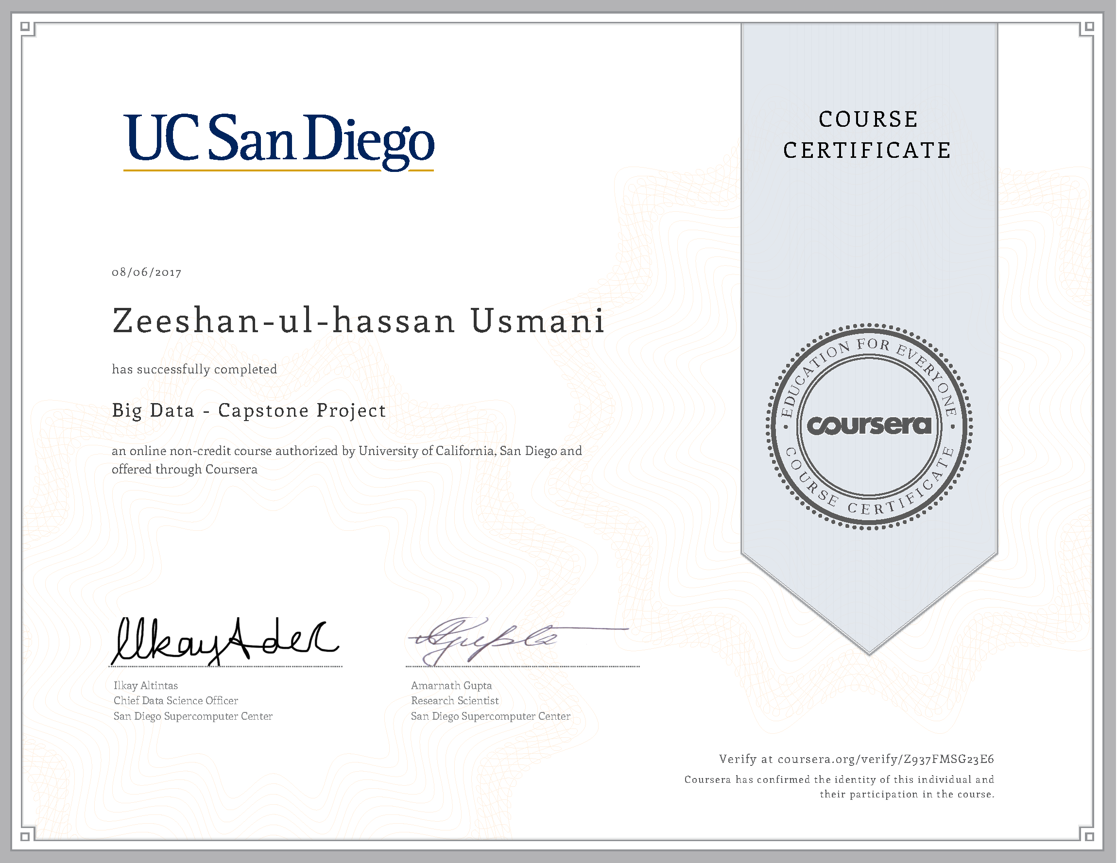 Big Data - Capstone Project Certificate