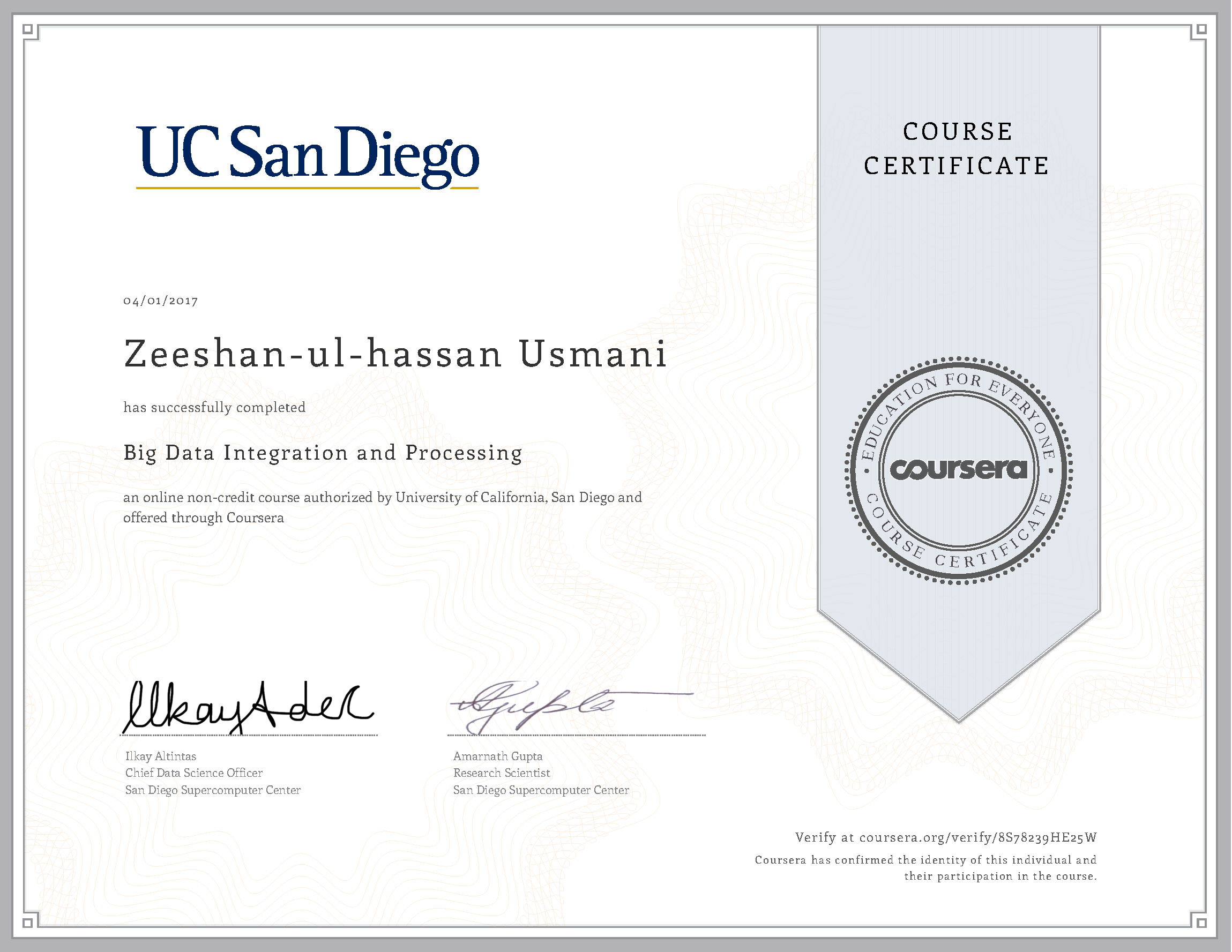 Big Data Integration and Processing Certificate