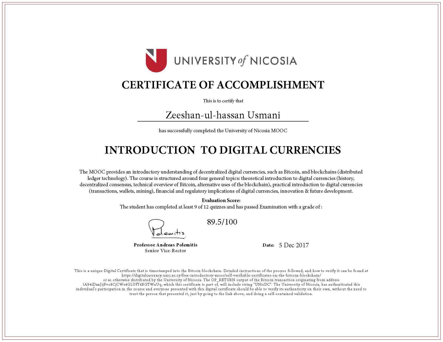 Digital Currencies - University of Nicosia Certificate