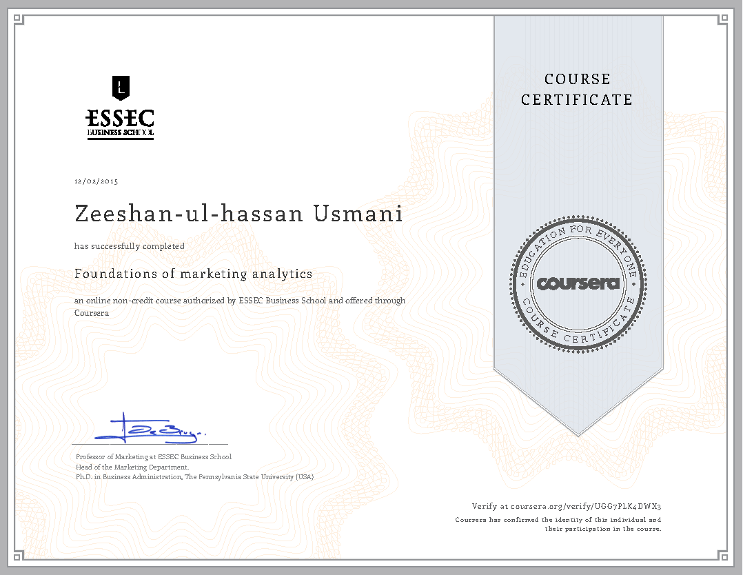 Foundations of Marketing Analytics Certificate