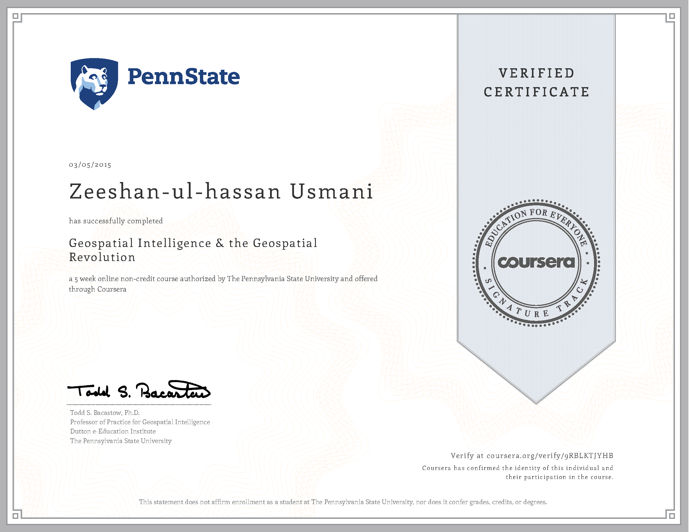 Geospatial Intelligence & the Geospatial Revolution Certificate