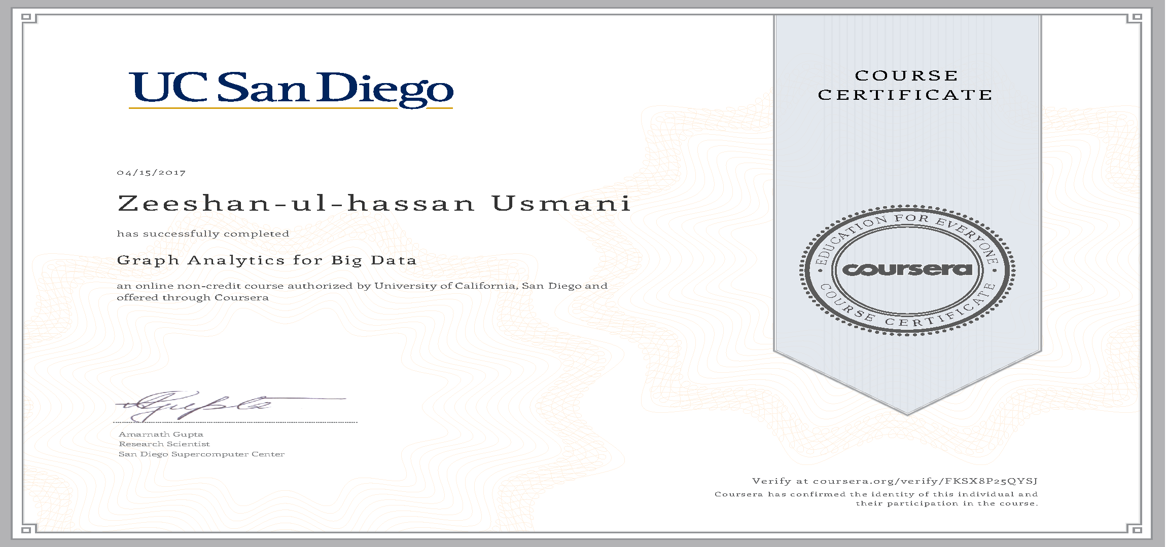 Graph Analytics for Big Data Certificate