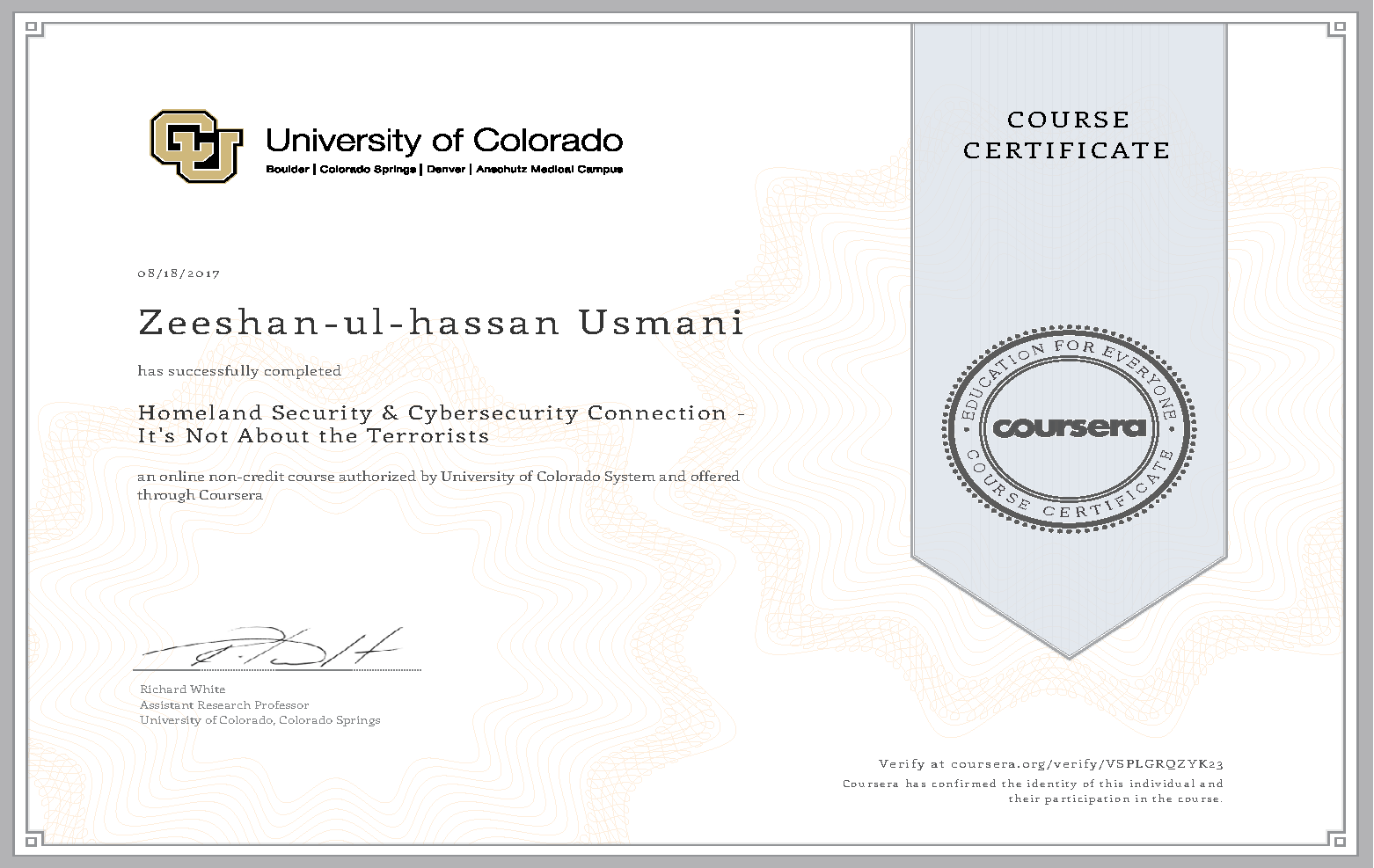 Homeland Security & Cybersecurity Connection Certificate