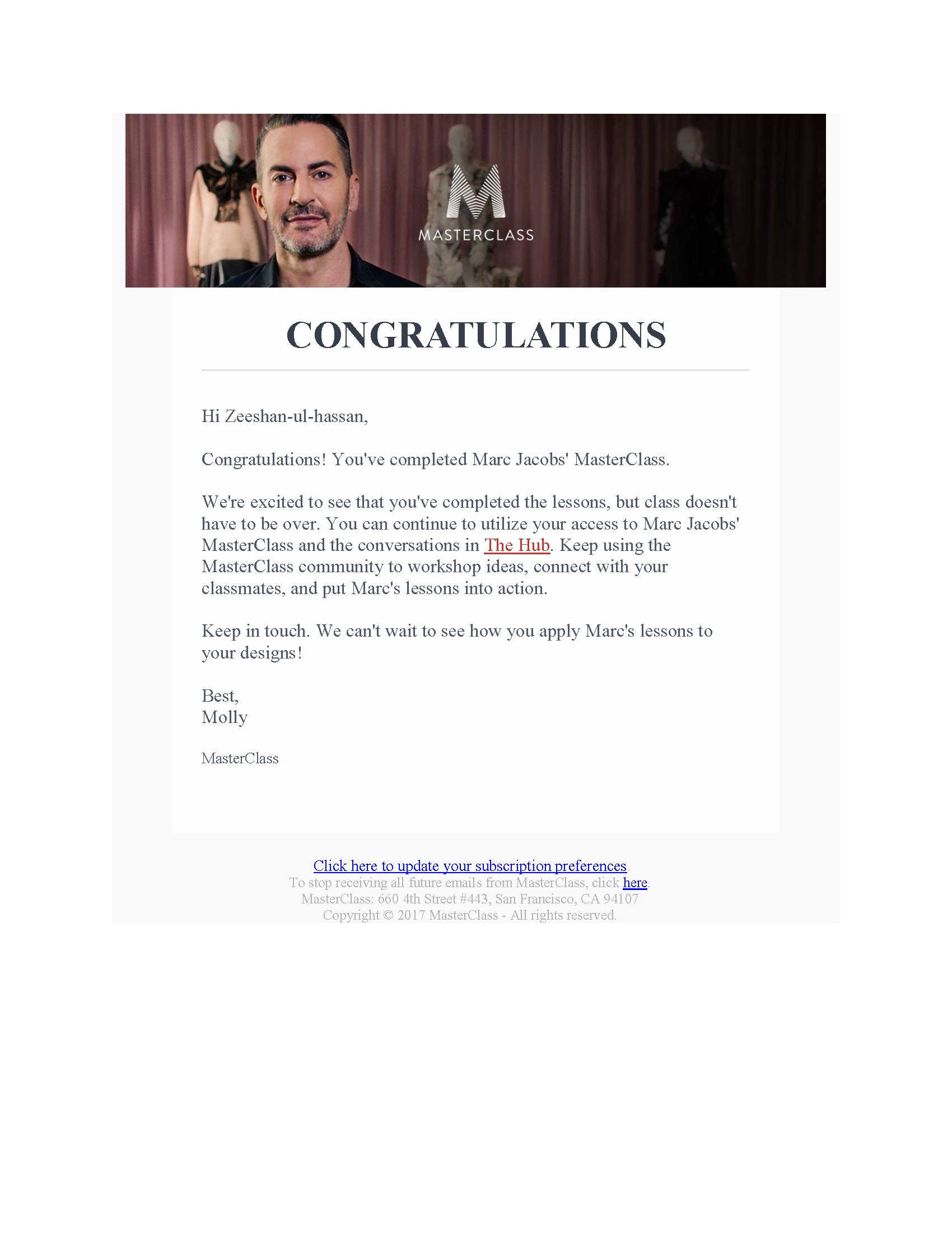 MasterClass Marc Jacobs Certificate