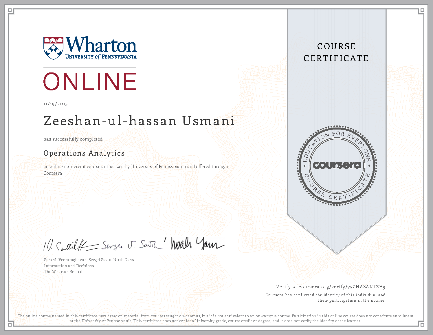 Operations Analytics Certificate