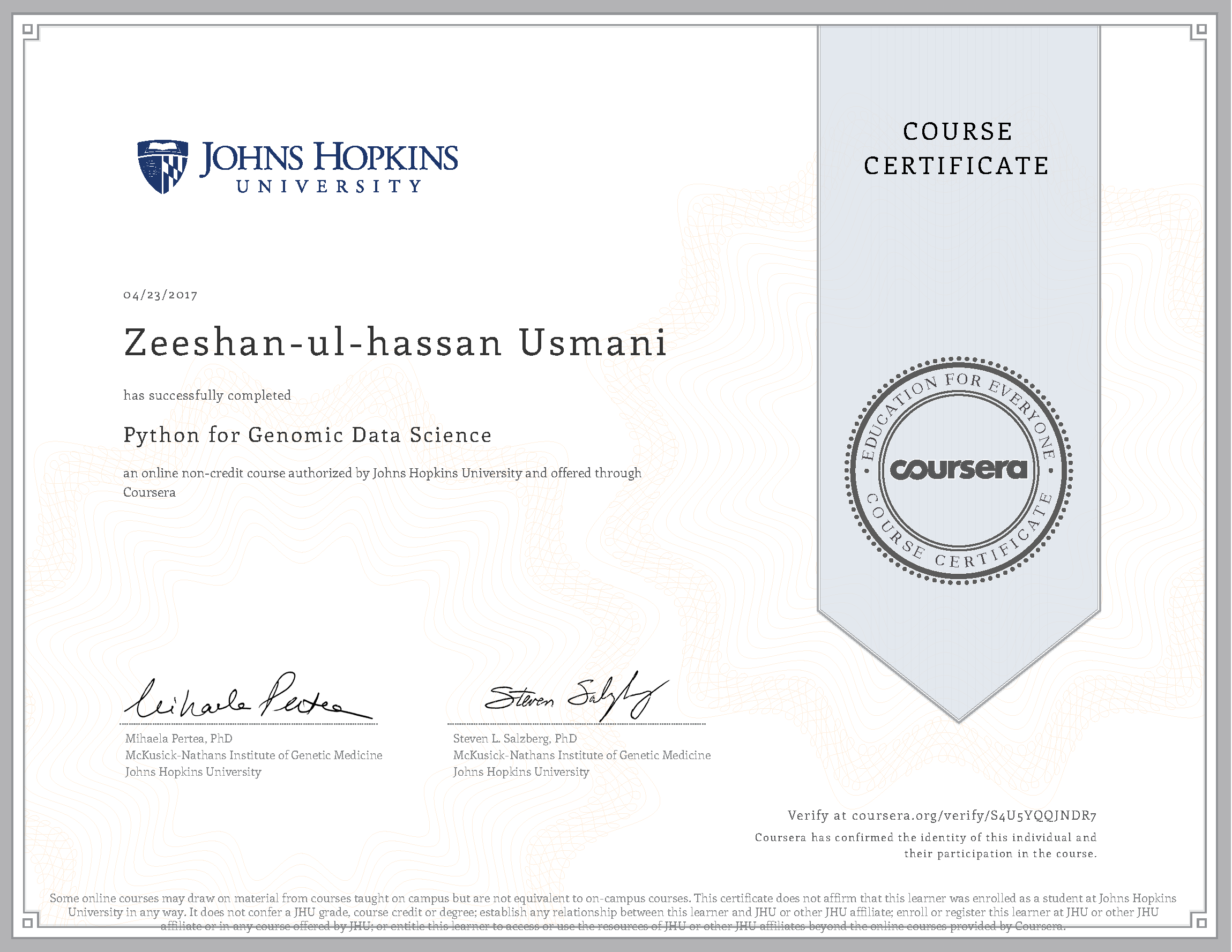 Python For Genomic Data Science Certificate