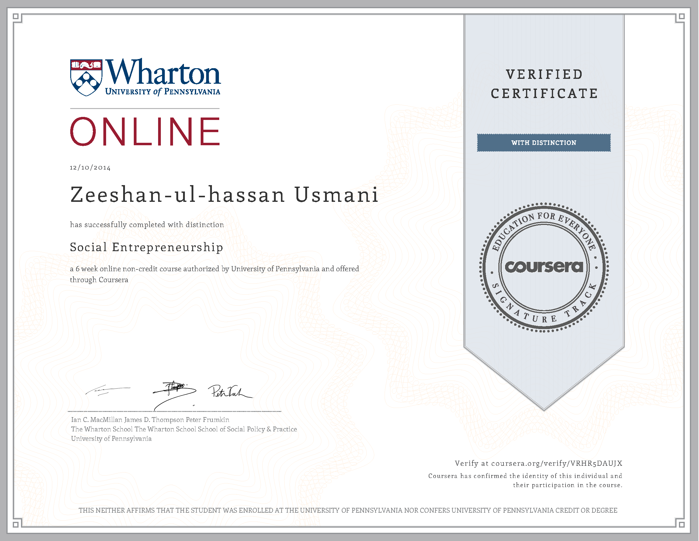 Social Entrepreneurship Certificate