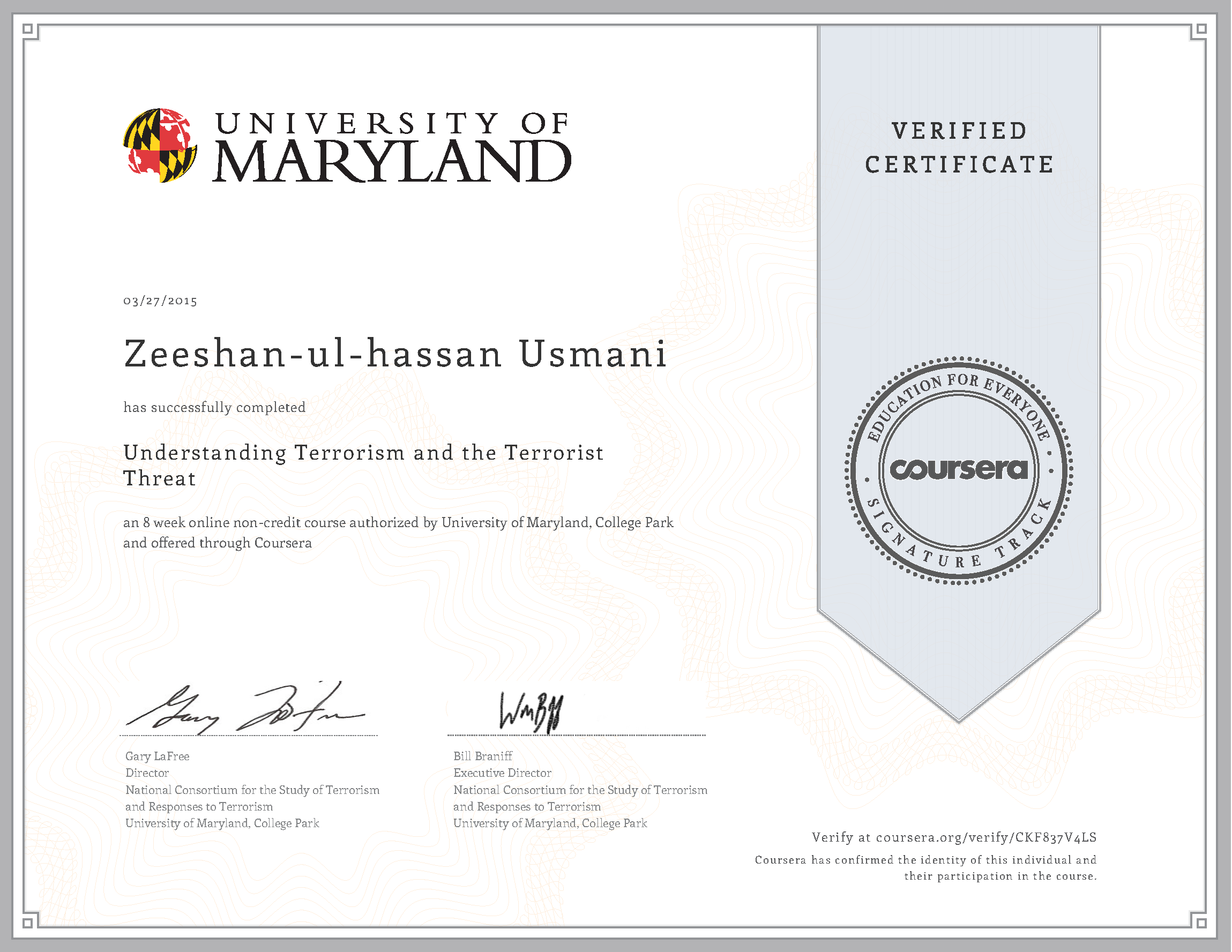 Understanding Terrorism and the Terrorist Threat Certificate